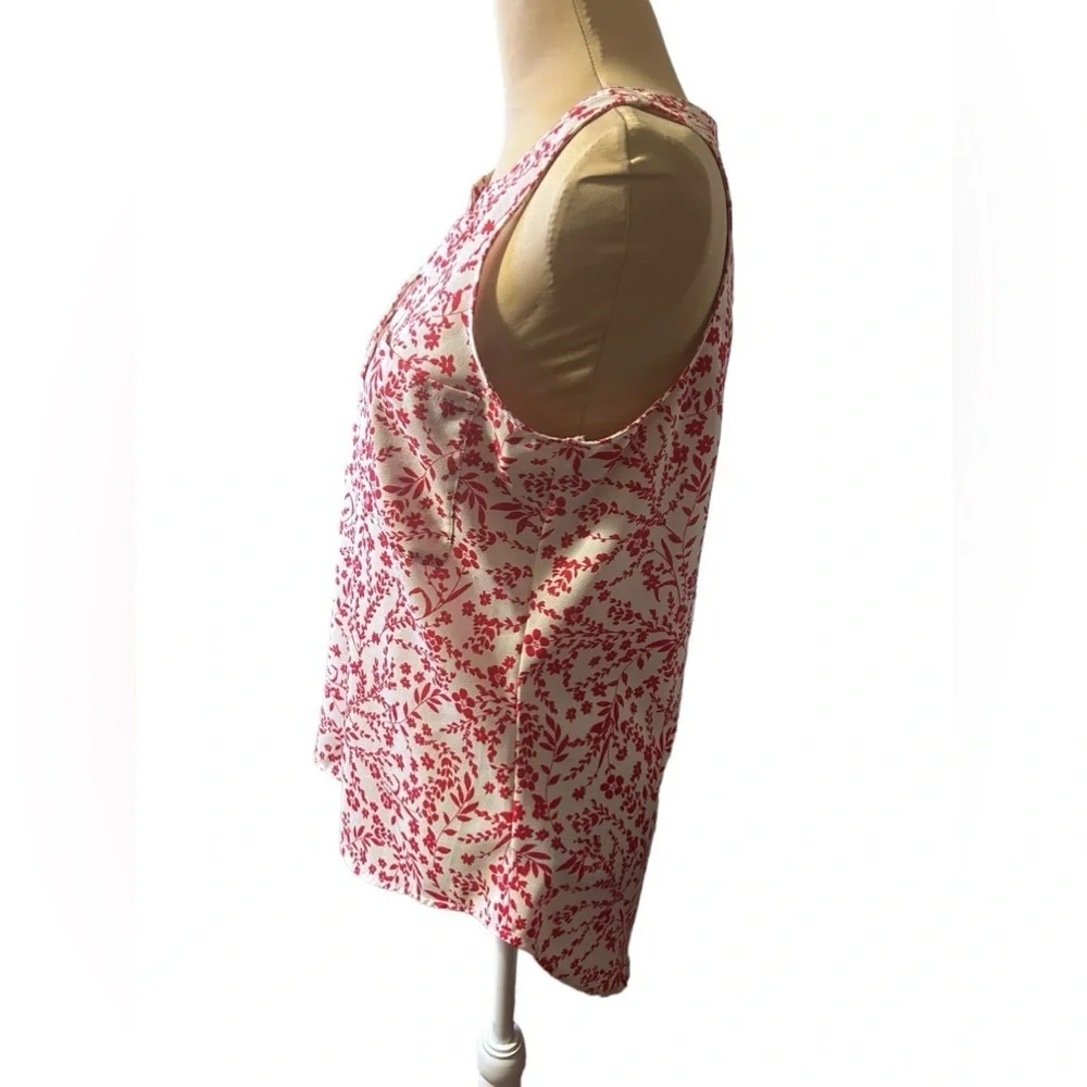 Sanctuary Women’s Sleeveless Button Down Red White Floral Split Back Top…